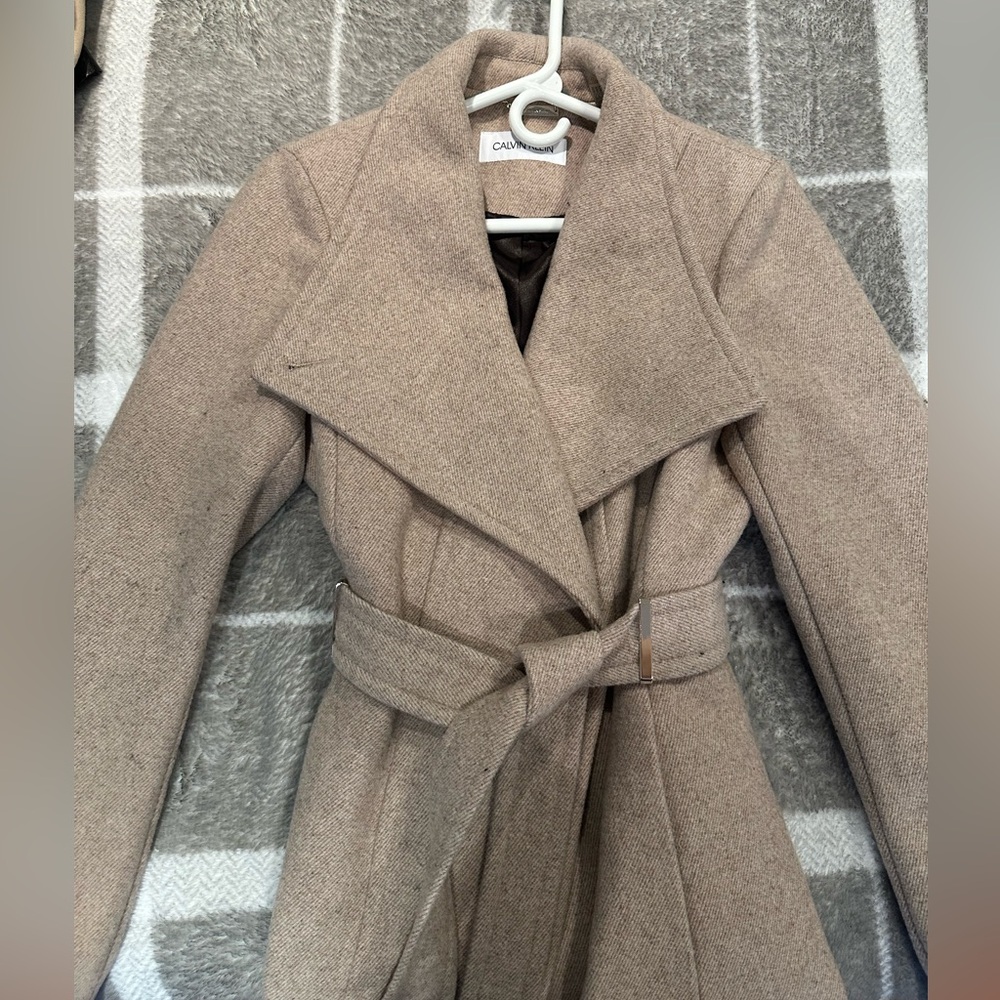 Calvin Klein Wool Blend Belted Wrap Coat